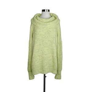 Free People Sweater S Yellow Speckled Leo Tunic Oversized Knit Cowl Neck Slouchy